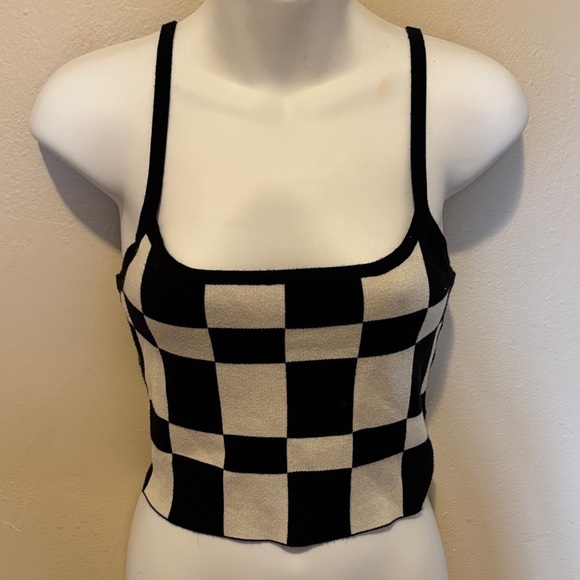 Papermoon Tops - Papermoon Black and White Checkered Crop Top
